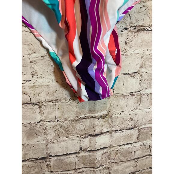 Bar III Bathing Suit Womens Medium One Piece Rainbow Striped Open Back Cutout - Picture 7 of 14